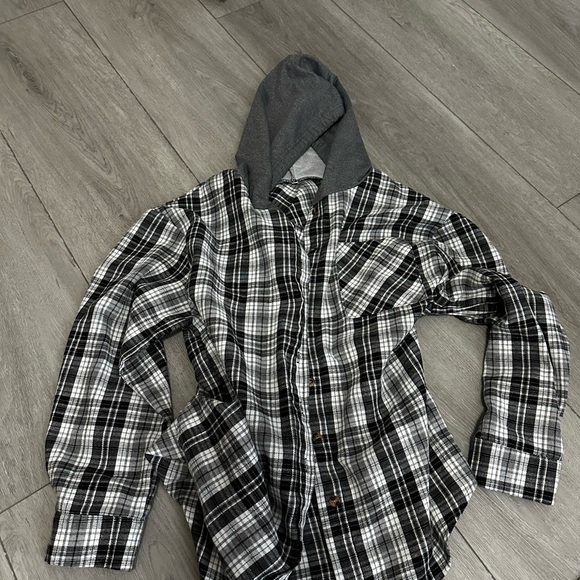 NWOT Floral blooming gray, black, white, hooded shacket - Picture 1 of 5